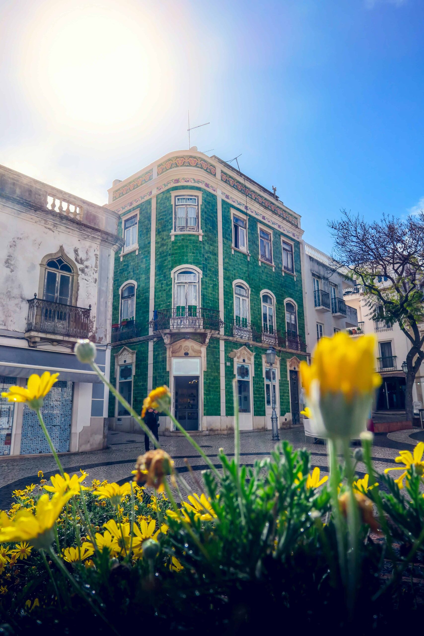 Green tiled building in Lagos Portugal.