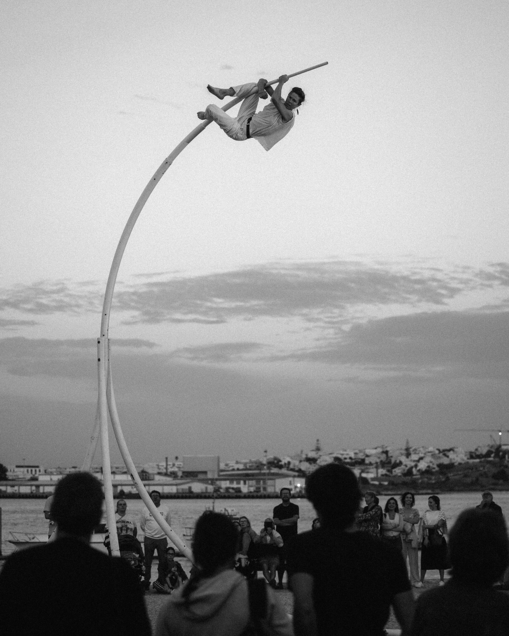 Professional aerialist performing for the community in the Algarve